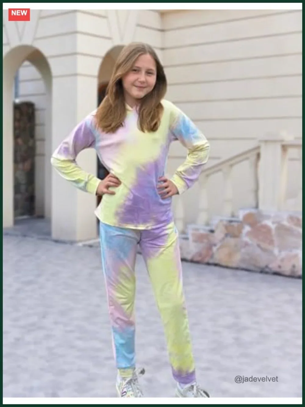 Girls Tie-Dye 2-Piece Hooded Sweatshirt Set Sweatsuit
